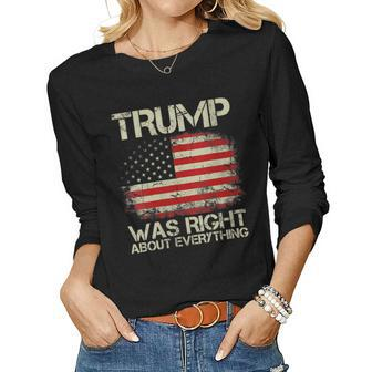 Womens Vintage Usa American Flag Trump Was Right About Everything Women Graphic Long Sleeve T-shirt - Seseable