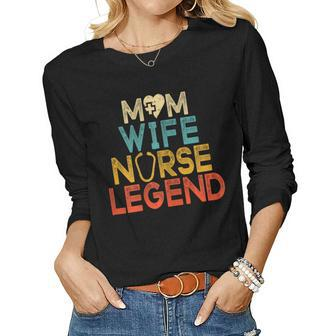 Womens Wife Mom Nurse Legend Womens Rn Lpn Mothers Day For Nurses Women Graphic Long Sleeve T-shirt - Thegiftio UK