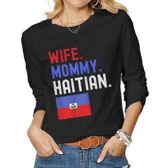 Womens Wife Mommy Haitian Haiti Flag Mom Mothers Day Women Graphic Long Sleeve T-shirt - Thegiftio UK