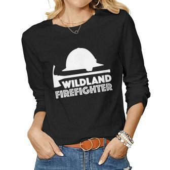 Womens Wild Land Rural Fire Fighters Forest Ladder-Man Helmet Ax Women Graphic Long Sleeve T-shirt - Seseable