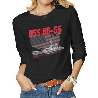 Womens Ww2 Battleship Uss Bb-55 Showboat World War 2 Ship Model Boy Women Graphic Long Sleeve T-shirt - Seseable