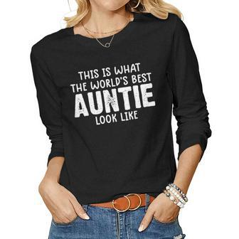 Worlds Best Auntie Funny Auntie From Niece Women Graphic Long Sleeve T-shirt - Seseable