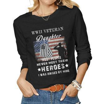 Wwii Veteran Daughter Veterans Day American Flag Women Graphic Long Sleeve T-shirt - Seseable