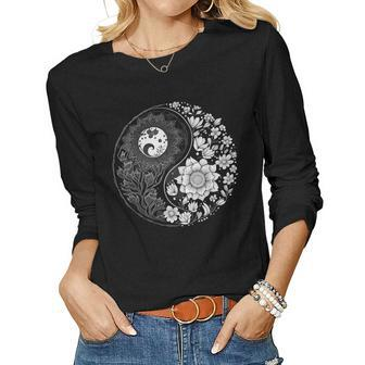 Yin Yang Lotus Mandala Graphic For Men Women Boys Girls Women Long Sleeve T-shirt | Mazezy