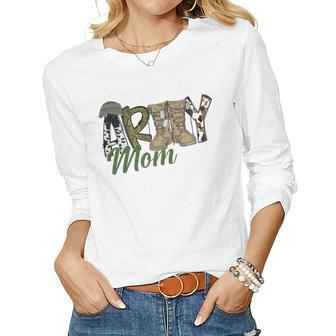 Army Mom Western Army Boots Cowhide Mom Gift Veterans Day Women Graphic Long Sleeve T-shirt - Seseable