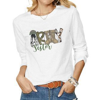 Army Sister Western Army Boots Sister Gift Veterans Day Women Graphic Long Sleeve T-shirt - Seseable