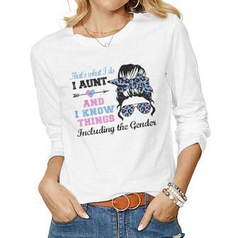 Auntie Keeper Of The Gender Reveal Party Ideas Distressed Women Long Sleeve T-shirt | Mazezy