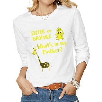Baby Gender Reveal Brother Or Sister Graphic Women Long Sleeve T-shirt | Mazezy