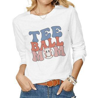 Ball Mom Groovy Tball Mama Baseball Women Long Sleeve T-shirt | Mazezy UK