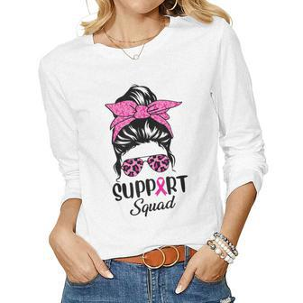 Breast Cancer Awareness Women Messy Bun Support Squad Women Long Sleeve T-shirt | Mazezy AU