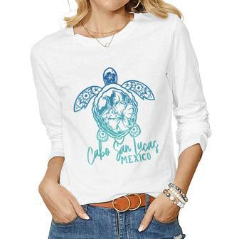 Cabo San Lucas Sea Turtles Mexico Turtle And Flower Tropical Women Long Sleeve T-shirt | Mazezy