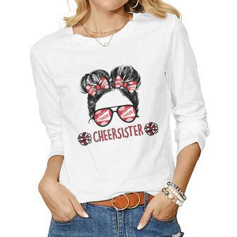 Cheer Sister Red Hair Bow Girl Women Long Sleeve T-shirt | Mazezy