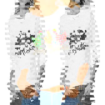 Chicken Merry Christmas Red Green Plaid Leopard Pajama Women Long Sleeve T-shirt | Mazezy