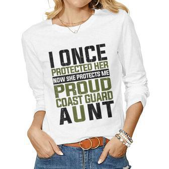 Coast Guard Aunt Now She Protects Me Proud Coast Guard Aunt Women Graphic Long Sleeve T-shirt - Seseable