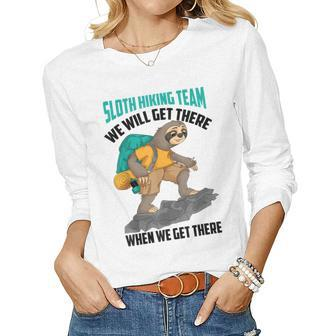 Cool Sloth Hiking Team Lazy Backpacking Squad Women Long Sleeve T-shirt | Mazezy CA
