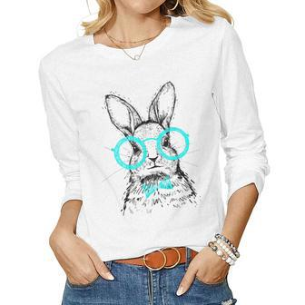 Cute Bunny With Glasses Hipster Stylish Rabbit Women Women Long Sleeve T-shirt | Mazezy