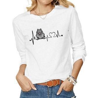 Cute Keeshond Mom Mama Lovers Owner Heartbeat Women Long Sleeve T-shirt | Mazezy DE