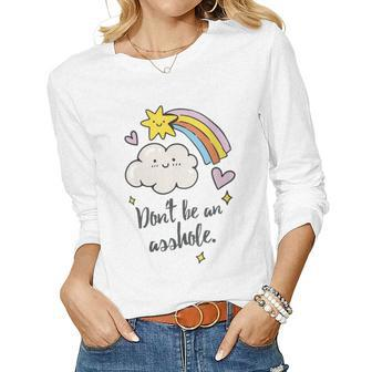 Womens Dont Be An Asshole Vintage Rainbow & Star Psa Women Long Sleeve T-shirt | Mazezy