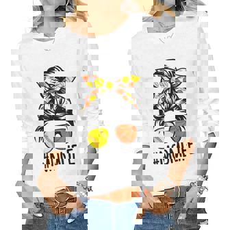 Dy Mom Life Softball Basketball Mommy Mothers Day Messy Bun Women Graphic Long Sleeve T-shirt - Thegiftio