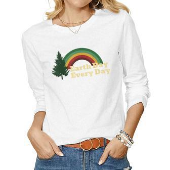 Earth Day Every Day Happy Earth Day Rainbow Pine Tree Women Long Sleeve T-shirt | Mazezy