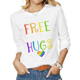 Womens Free Mom Hugs Lgbt T Shirt Women Long Sleeve T-shirt | Mazezy