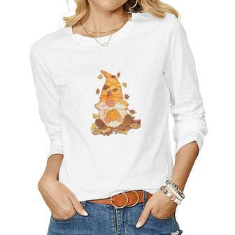 Funny Fall Gnomes Autumn Gifts Women Graphic Long Sleeve T-shirt