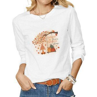 Funny Fall Pumpkin Kisses Harvest Wishes V2 Women Graphic Long Sleeve T-shirt - Thegiftio UK