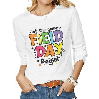 Funny Field Day 2023 Let The Games Begin Teacher Students Women Graphic Long Sleeve T-shirt - Thegiftio UK
