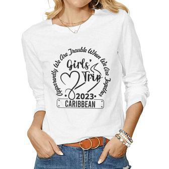 Funny Girls Trip 2023 Caribbean Summer Vibes Vacation Women Graphic Long Sleeve T-shirt - Thegiftio UK