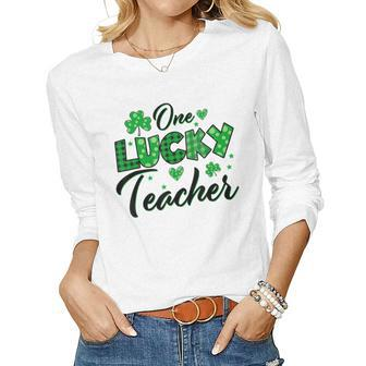 Funny Shamrock One Lucky Teacher St Patricks Day School Women Graphic Long Sleeve T-shirt - Seseable
