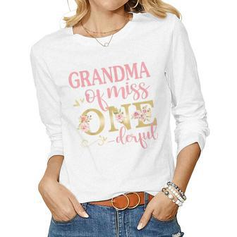 Grandma Of Little Miss Onederful Birthday 1St Family Party Women Graphic Long Sleeve T-shirt - Seseable