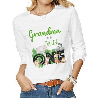 Grandma Of The Wild One Zoos Happy Birthday Jungle Animal Women Long Sleeve T-shirt | Mazezy CA