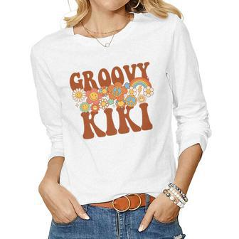 Womens Groovy Kiki Retro Matching Family Baby Shower Women Long Sleeve T-shirt | Mazezy