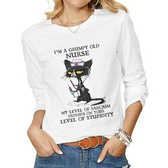 Im A Grumpy Old Nurse My Level Of Sarcasm Women Long Sleeve T-shirt | Mazezy