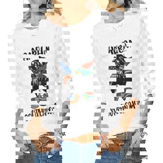 Half South African American Mom Messy Bun Flag Women Long Sleeve T-shirt | Mazezy