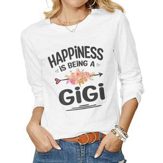 Womens Happiness Is Being Gigi Floral Grandma Women Long Sleeve T-shirt | Mazezy