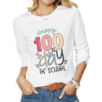 Happy 100Th Day Of School Teachers Kids Child Happy 100 Days V3 Women Graphic Long Sleeve T-shirt - Thegiftio UK