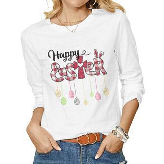 Happy Easter Day Christian Religious Jesus Cute Bunny Egg Women Graphic Long Sleeve T-shirt - Seseable