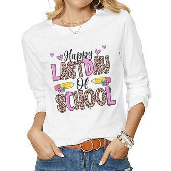 Happy Last Day Of School Leopard Teacher End Of School Year Women Long Sleeve T-shirt | Mazezy