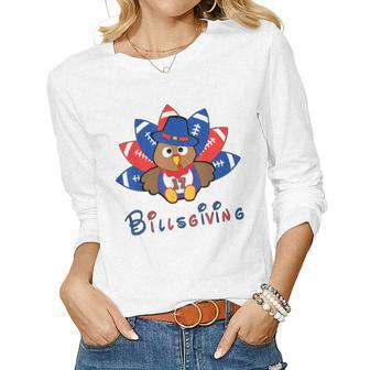 Happy Thanksgiving Billsgiving Chicken Football Women Long Sleeve T-shirt | Mazezy