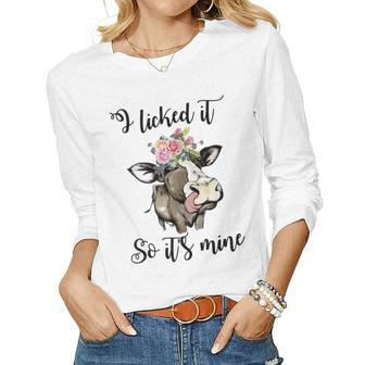 Heifer I Licked It So Its Mine Cow Bandanna Flower Women Long Sleeve T-shirt | Mazezy