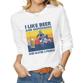 I Like Beer And Motocross And Maybe 3 People Vintage Women Graphic Long Sleeve T-shirt - Seseable