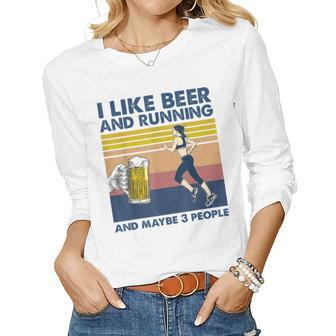 I Like Beer And Running And Maybe 3 People Retro Vintage Women Graphic Long Sleeve T-shirt - Seseable