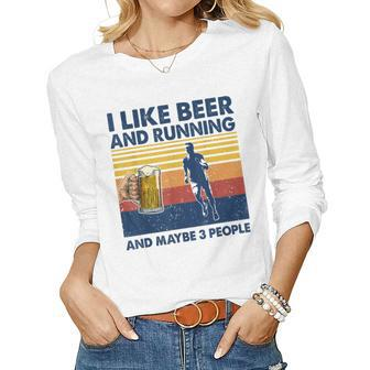 I Like Beer And Running And Maybe 3 People Vintage Women Graphic Long Sleeve T-shirt - Seseable