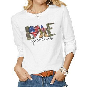 I Love My Soldier Military T Military Army Wife Women Graphic Long Sleeve T-shirt - Seseable