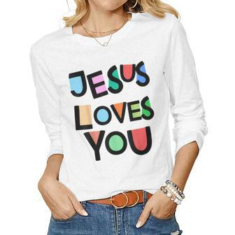 Jesus Loves You Strong Belief Faith Womens Girls Kids Church Women Graphic Long Sleeve T-shirt - Seseable