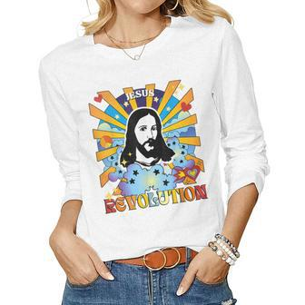 Jesus-Revolution Groovy Hippie 60S 70S Retro Rainbow Vintage Women Long Sleeve T-shirt | Mazezy