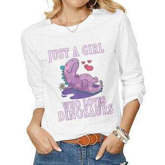 Just A Girl Who Loves Dinosaurs Cute Floral Girls Ns Gift Women Graphic Long Sleeve T-shirt - Seseable