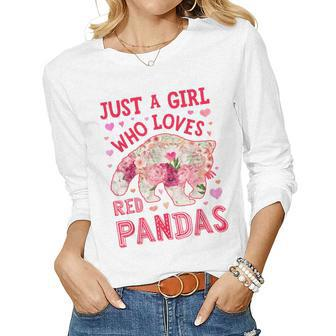 Just A Girl Who Loves Red Pandas Panda Silhouette Flower Women Long Sleeve T-shirt | Mazezy