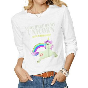 Kids Cute I Got Here On My Unicorn Squad Rainbow Kindergarten Kid Women Long Sleeve T-shirt | Mazezy
